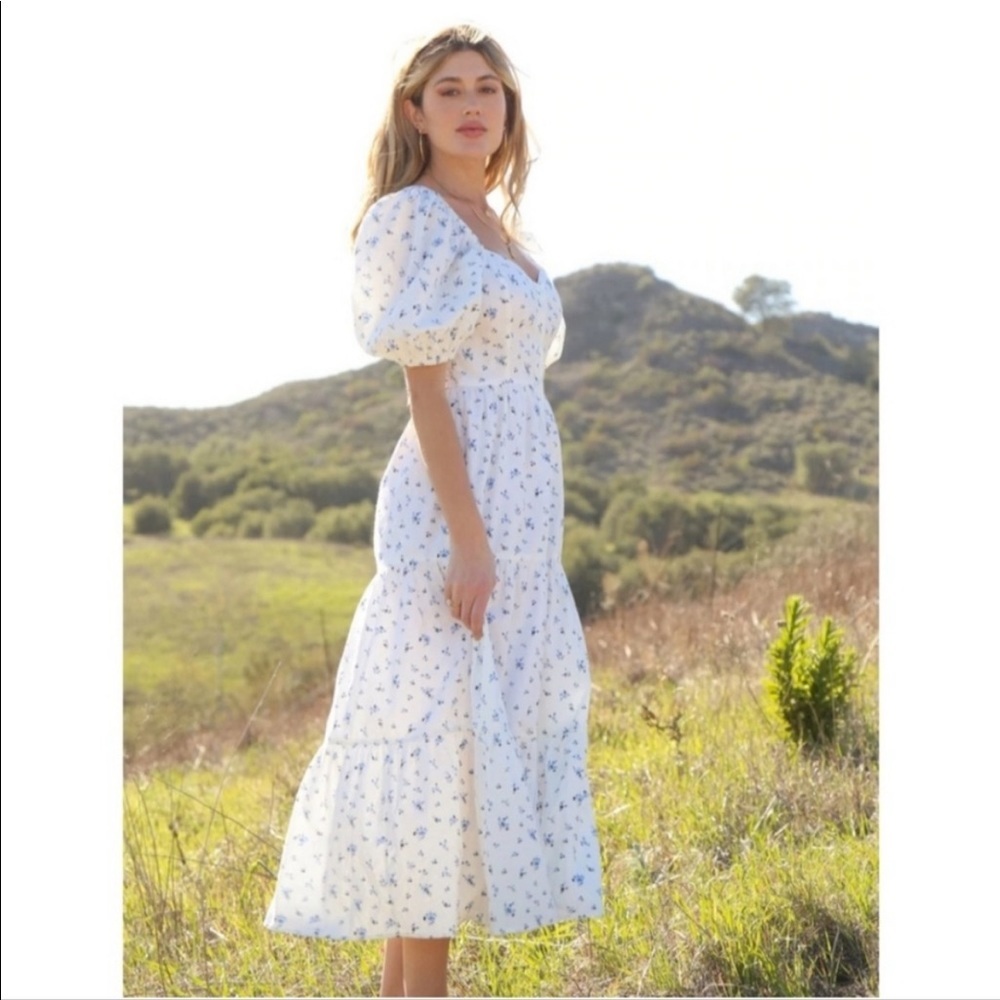 NEW RAHI Nicola Midi Dress Blue & White Floral - Picture 3 of 9